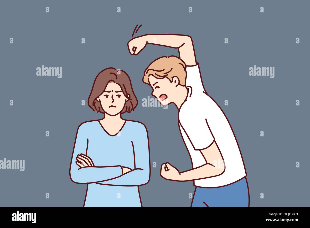 L'uomo aggressivo picchia la donna con violenza a causa della gelosia e del sospetto di infedeltà Foto Stock
