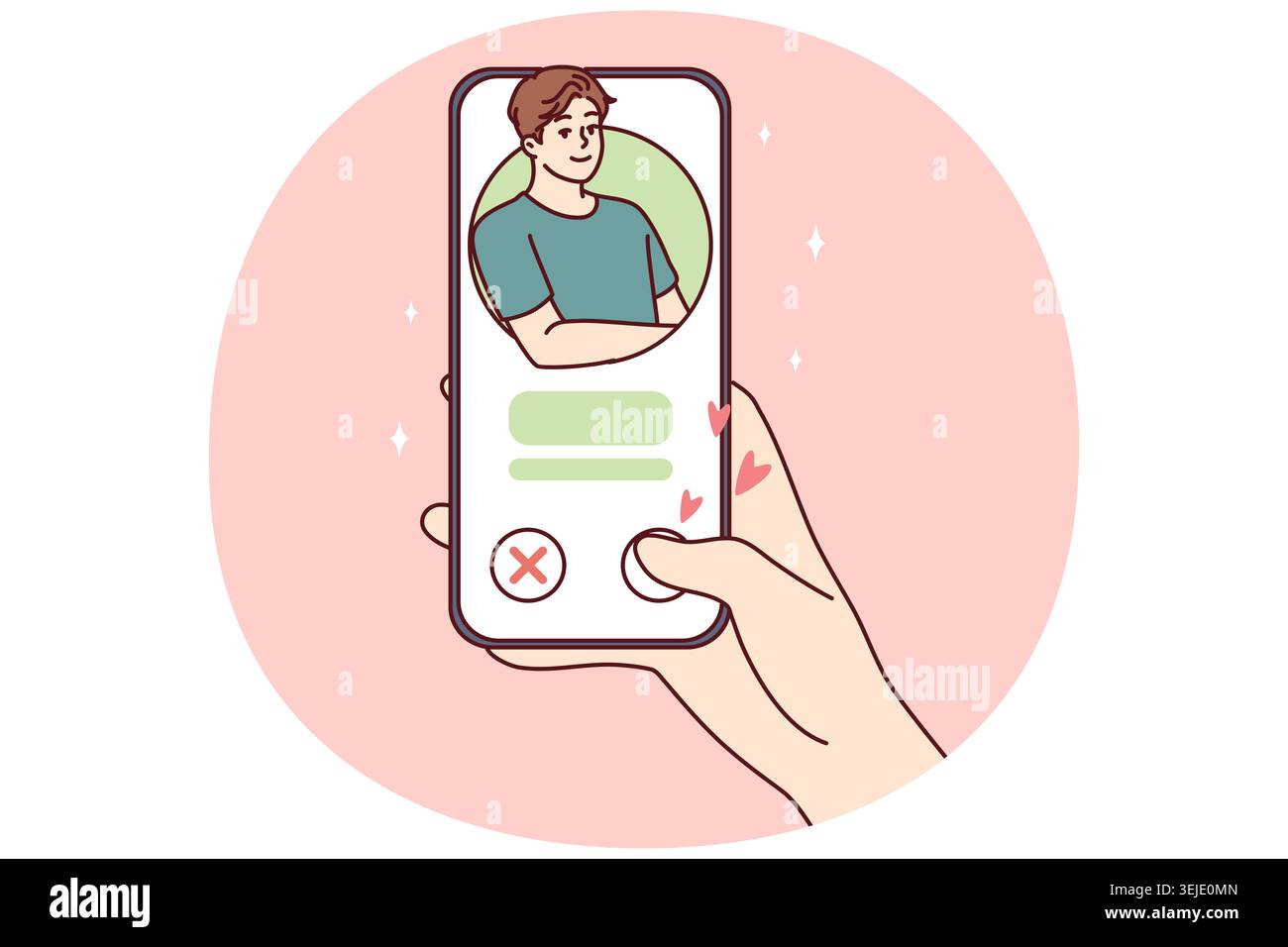 Donna mano con il telefono, mentre si utilizza la datazione app o in cerca di coppia per serio rapporto romantico Foto Stock