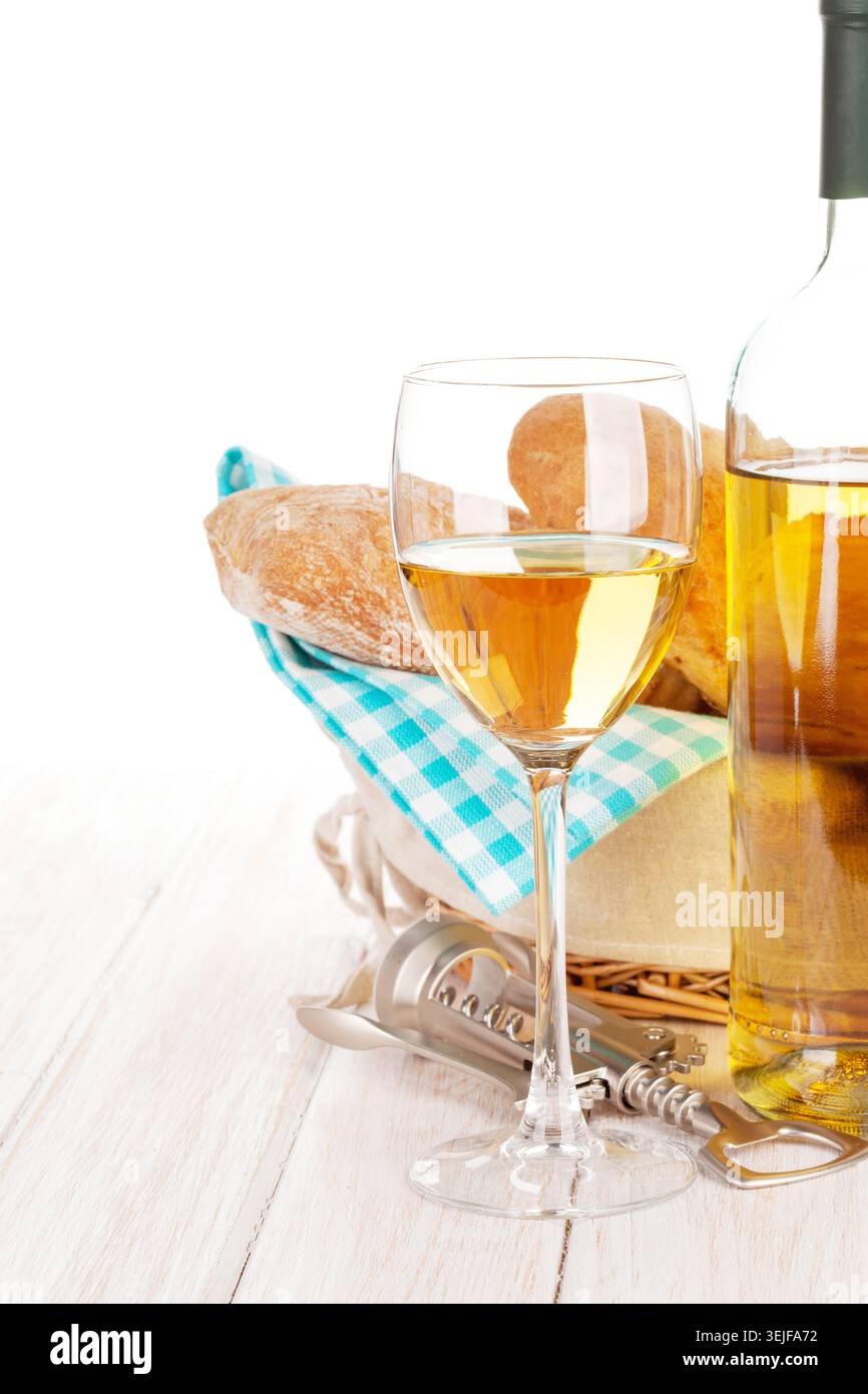 Vino bianco e pane Foto Stock