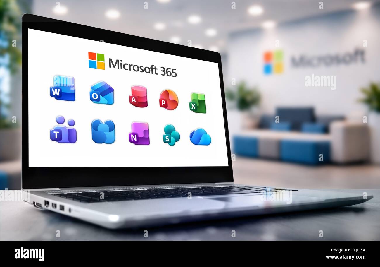 Microsoft 365 - servizi Office basati su cloud Foto Stock