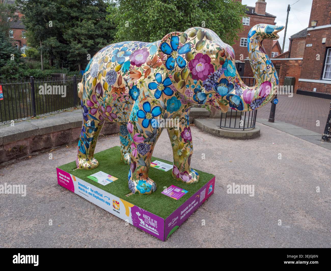Una colorata scultura di elefante March of the Elephants a Lichfield, Staffordshire, Inghilterra. Foto Stock
