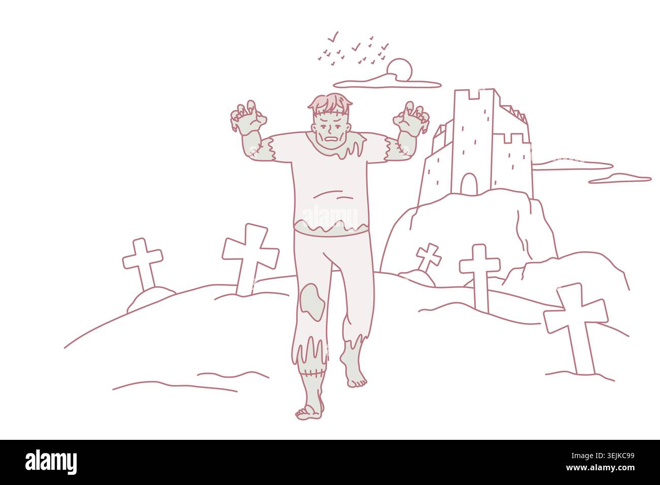 Spaventoso morto a piedi attraverso il cimitero Foto Stock