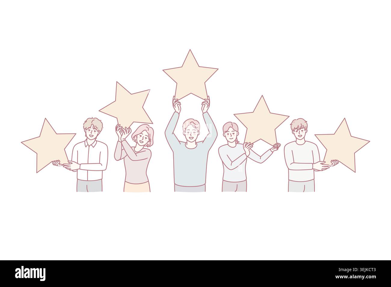 Persone che detengono stelle che danno feedback al cliente Foto Stock