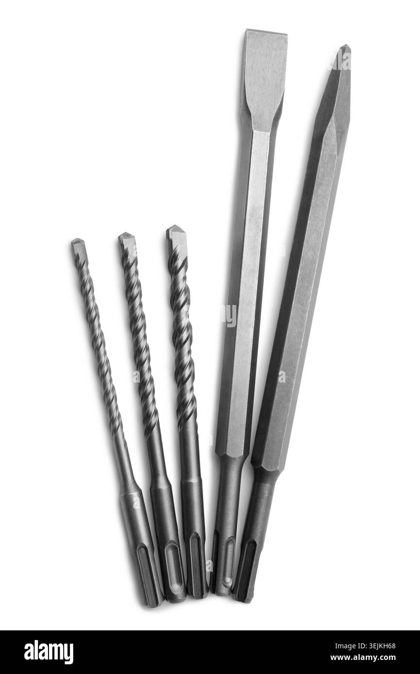 Set di diverse punte per martelli perforatori Foto Stock