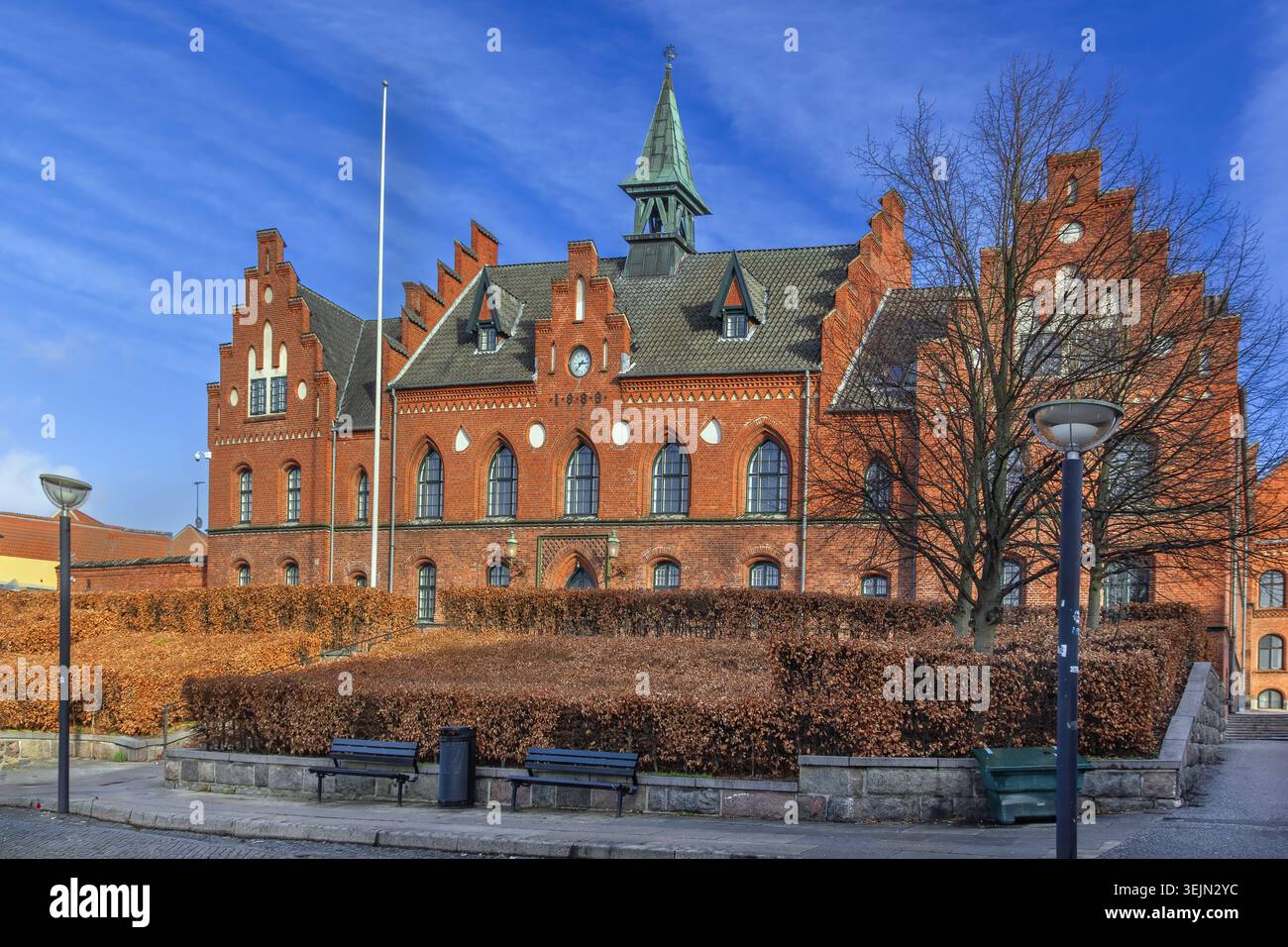 Edificio storico in mattoni rossi, Roskilde, Danimarca. Foto Stock