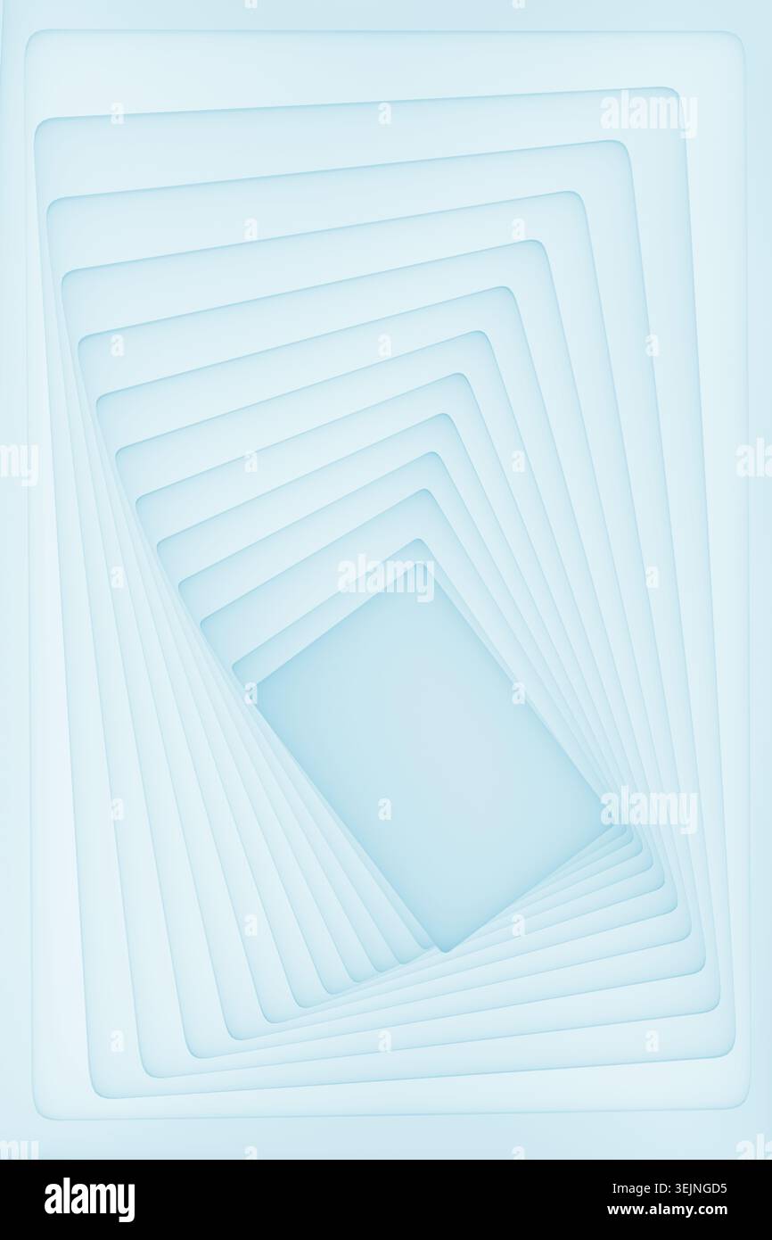 Sfondo geometrico astratto blu con illusione di prospettiva in stile contemporaneo. Illusione monocromatica - ricostruzione concentrica stratificata Foto Stock