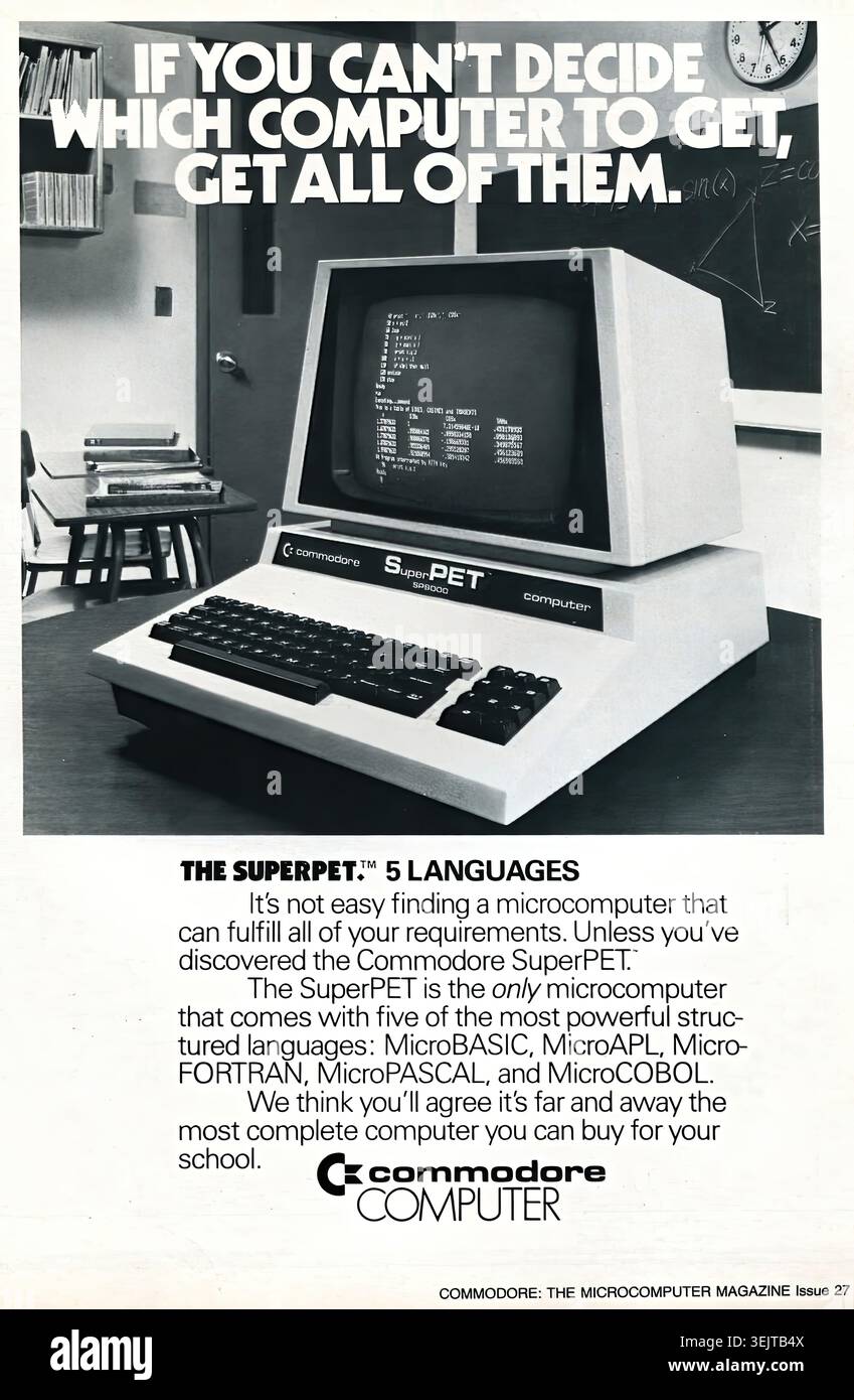 1984 Commodore SuperPET computer Advertising Commodore Magazine numero 27 - Vintage US press advertising Foto Stock