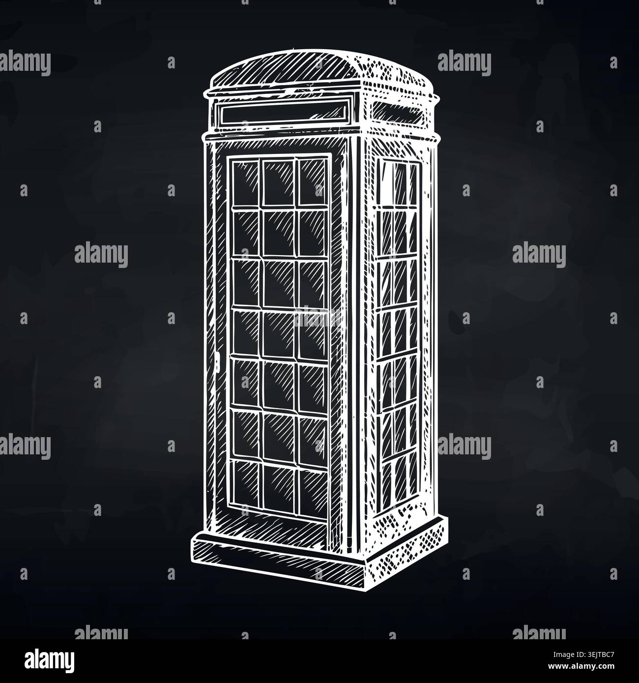 Illustrazione della cabina telefonica vintage con linee e ombreggiature dettagliate, dal design classico, isolata su uno sfondo scuro per enfatizzare l'ITS Illustrazione Vettoriale