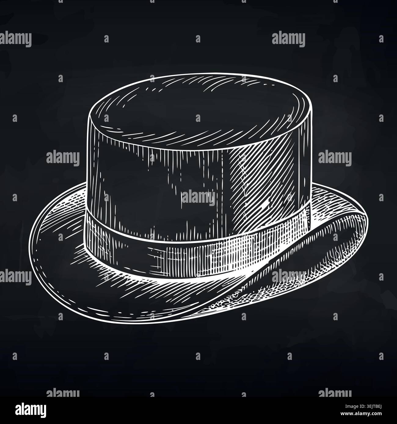 Illustrazione a cappello vintage con sfumature dettagliate su sfondo nero, che mostra il design classico e la forma elegante di questo copricapo formale Illustrazione Vettoriale