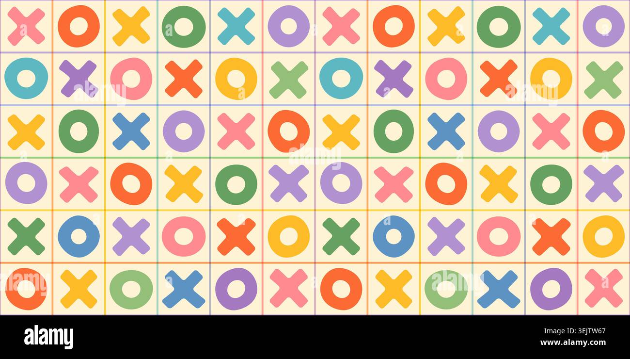 Divertenti abbracci xoxo e baci vettoriali incrociati e circolari motivo senza cuciture, simpatici colori pastello per bambini tac sfondo di gioco per bambini scuola st Illustrazione Vettoriale