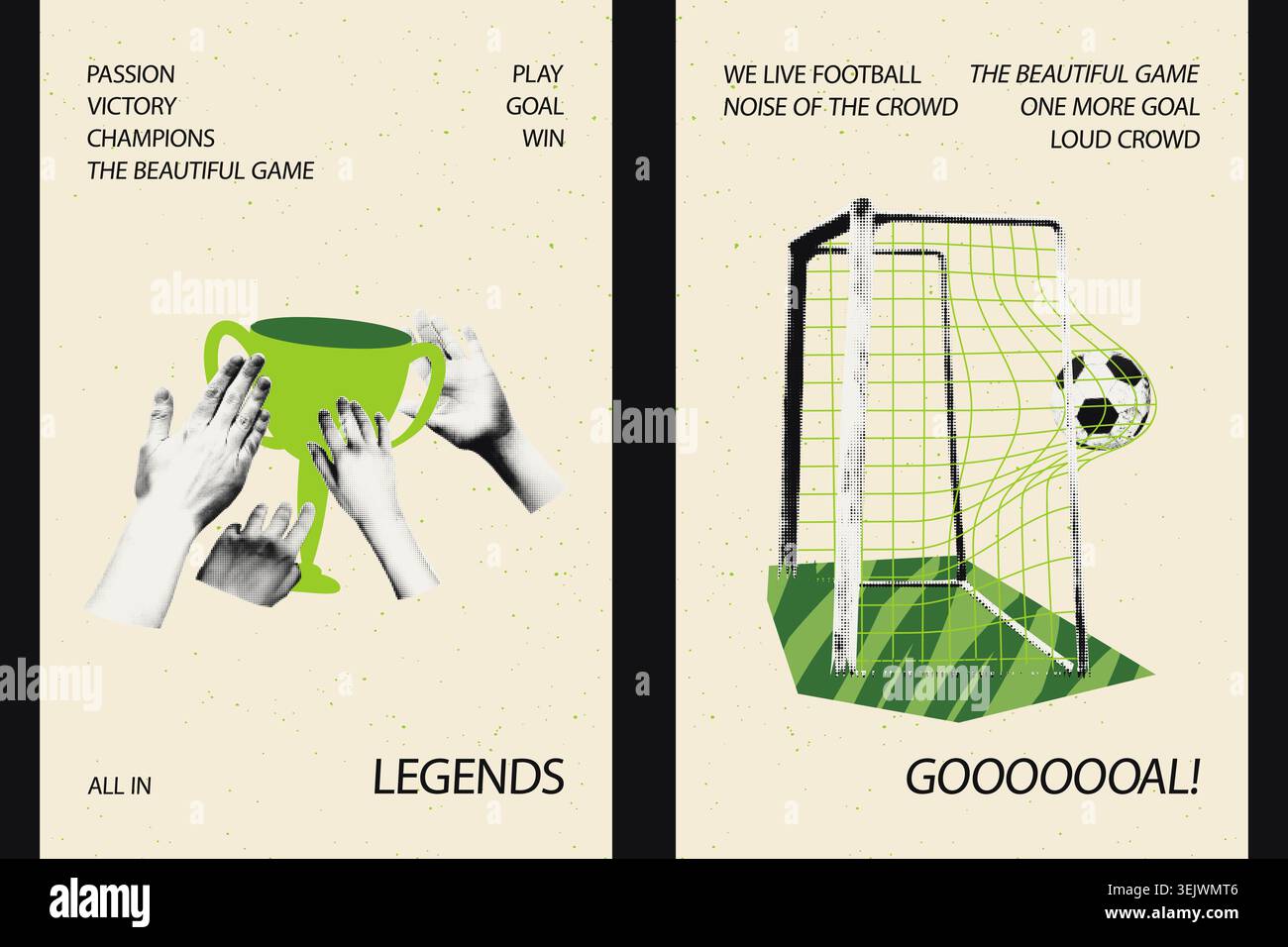Calcio calcio Half tone banner collage set di immagini vettoriali Illustrazione Vettoriale