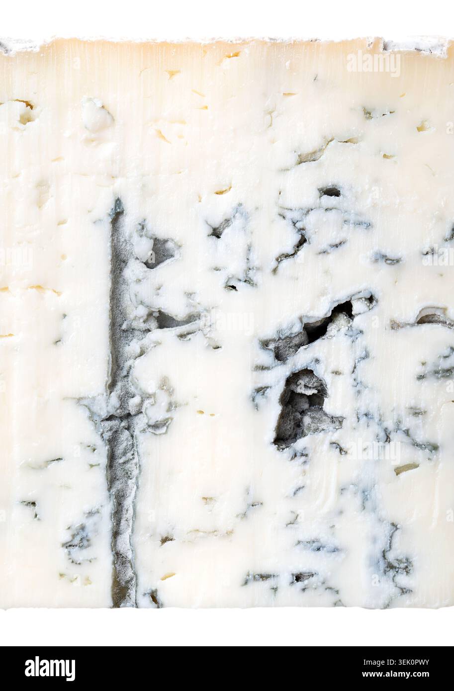 Superficie di Gorgonzola Sharp o Piccante, primo piano di formaggio blu italiano a base di latte vaccino. Variante più solida, friabile, più vecchia. Foto Stock