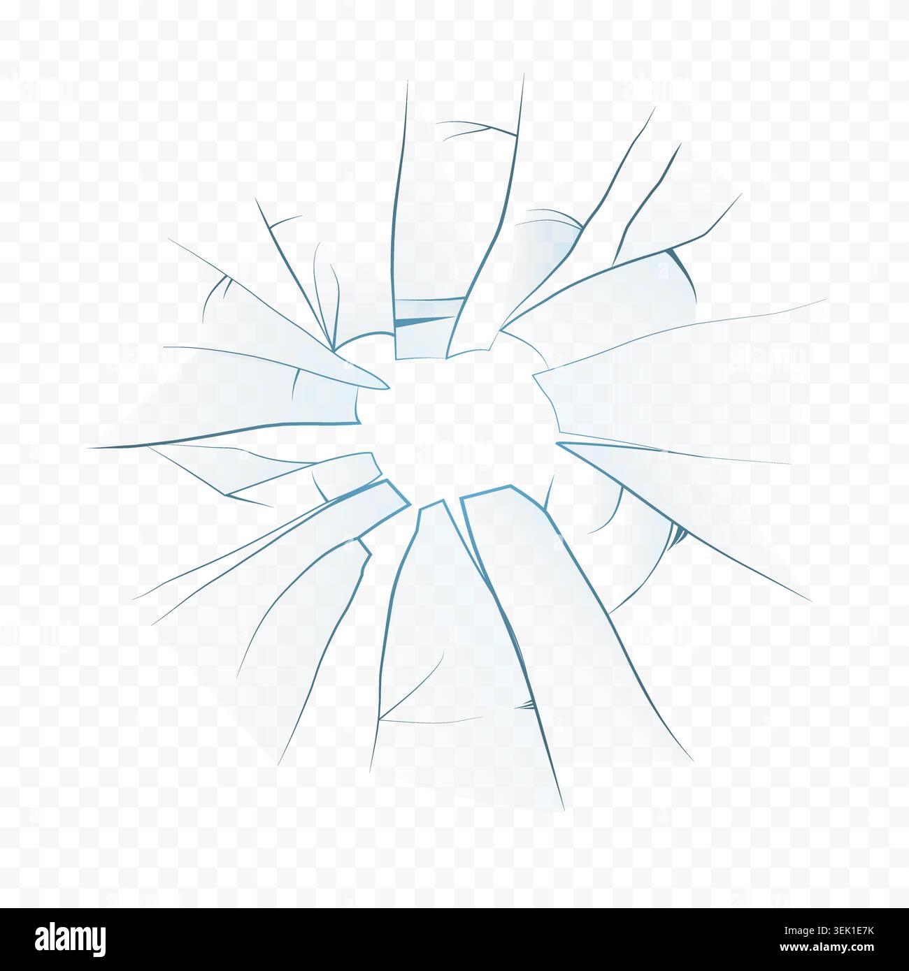 Incrinatura radiale del vetro frantumato con centro d'urto, struttura danneggiata del finestrino e linee di frattura taglienti, isolata su sfondo bianco illustrazione vettoriale Illustrazione Vettoriale