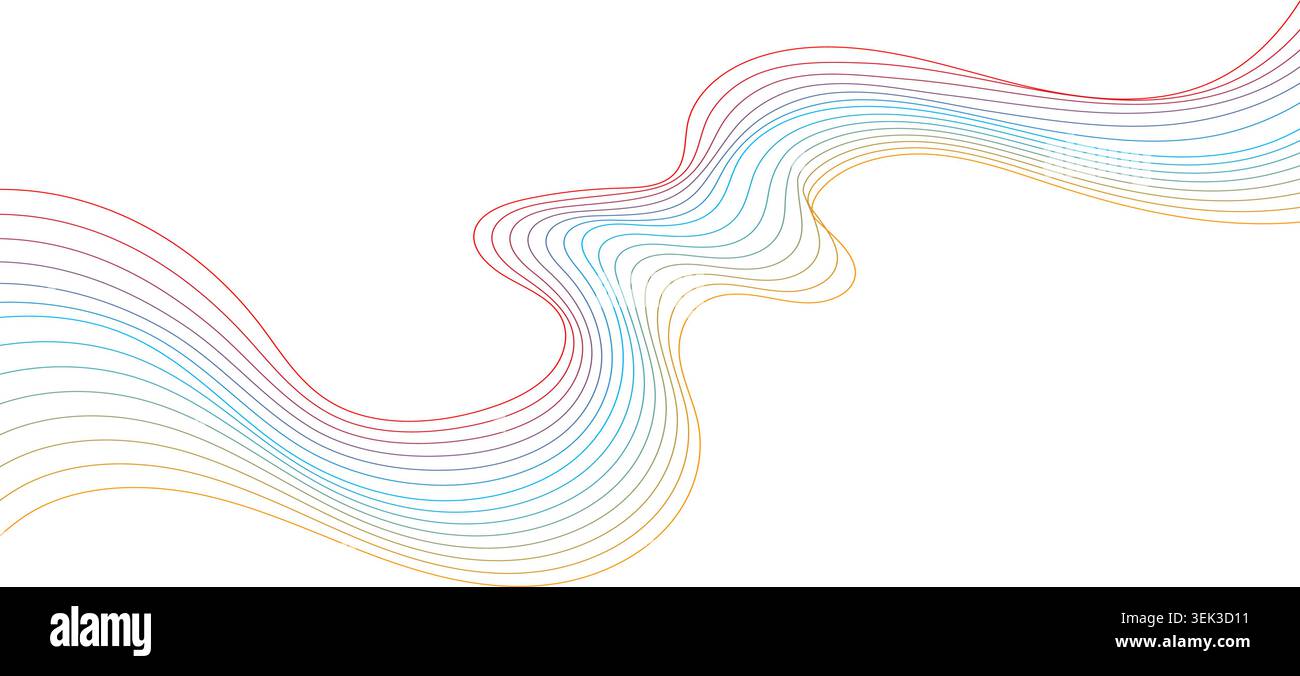 Linee curve fluide e minimaliste dell'arcobaleno su uno sfondo bianco pulito Illustrazione Vettoriale