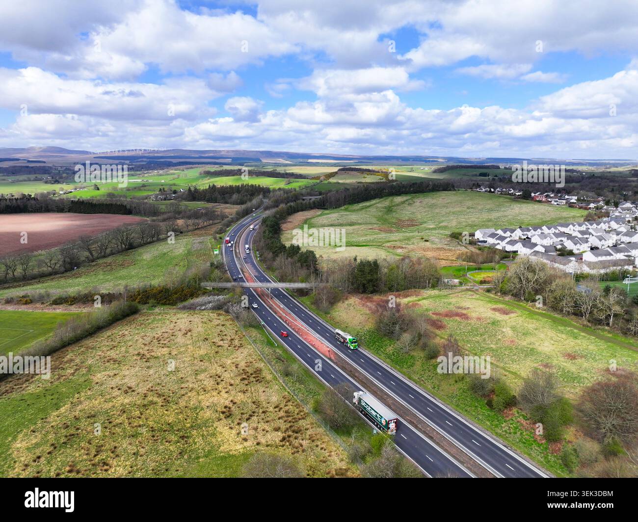 Vista aerea con droni della A9 trunk Road a Dunblane Foto Stock