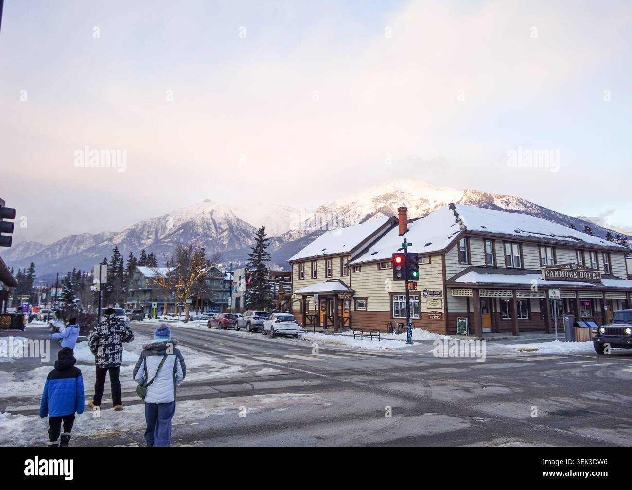 Centro di Canmore, Alberta in inverno Foto Stock
