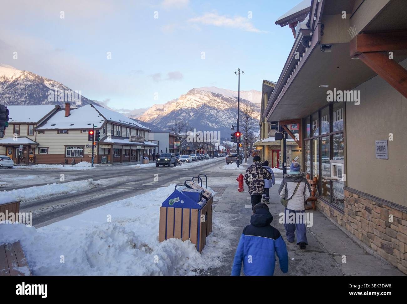Centro di Canmore, Alberta in inverno Foto Stock