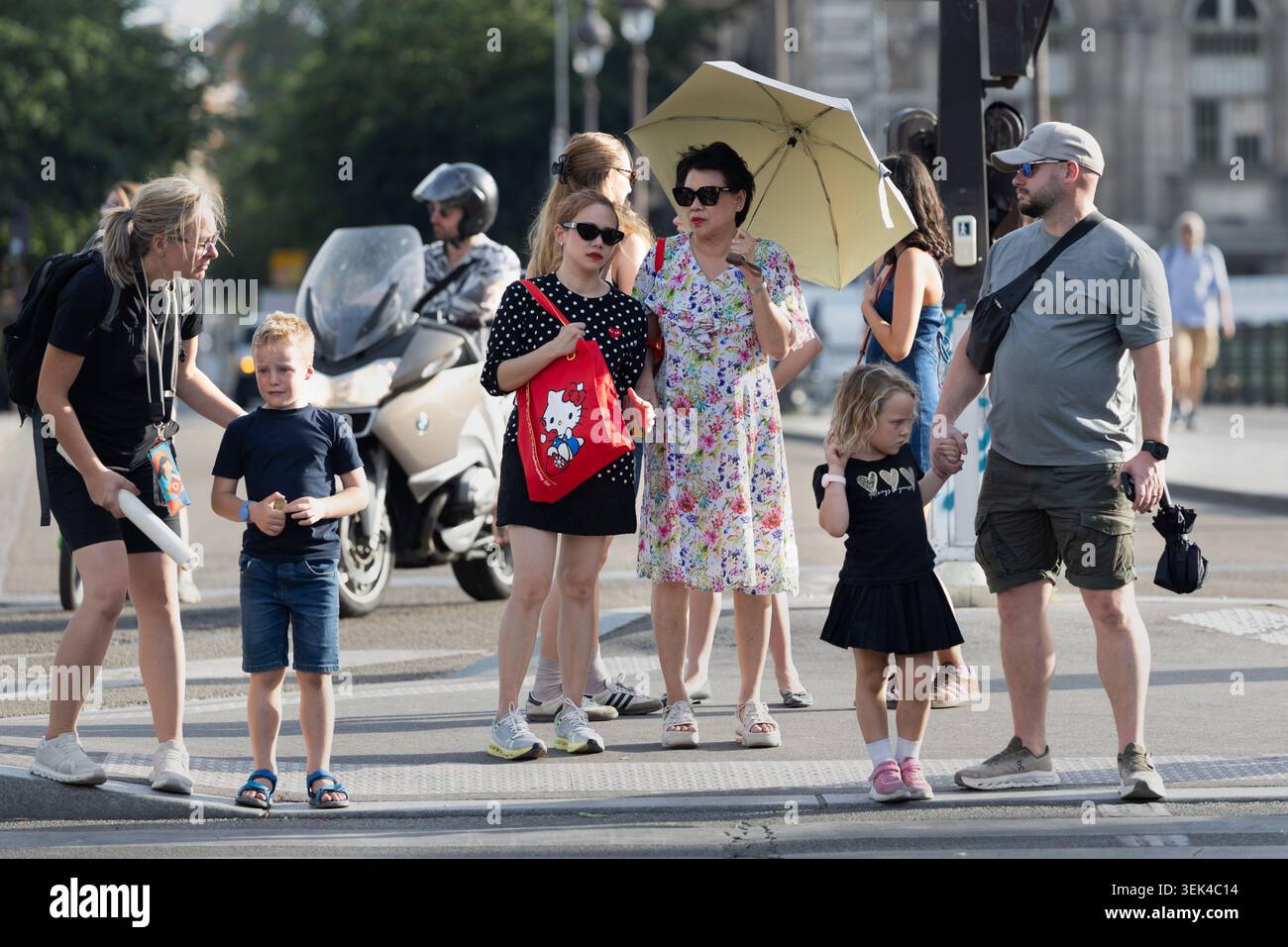 Gente che aspetta di attraversare la strada, Parigi Francia Foto Stock