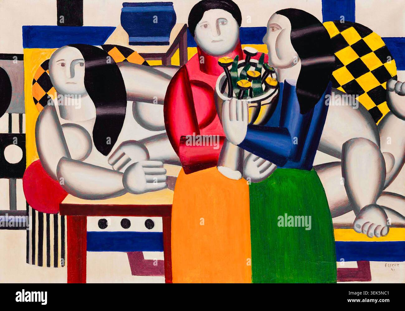 Fernand Léger (1881-1955) - le tre donne con un bouquet - 1922 - raffigura tre figure femminili con arti tubolari semplificati in un ambiente interno strutturato, spesso caratterizzato da forti contrasti e colori audaci. Foto Stock