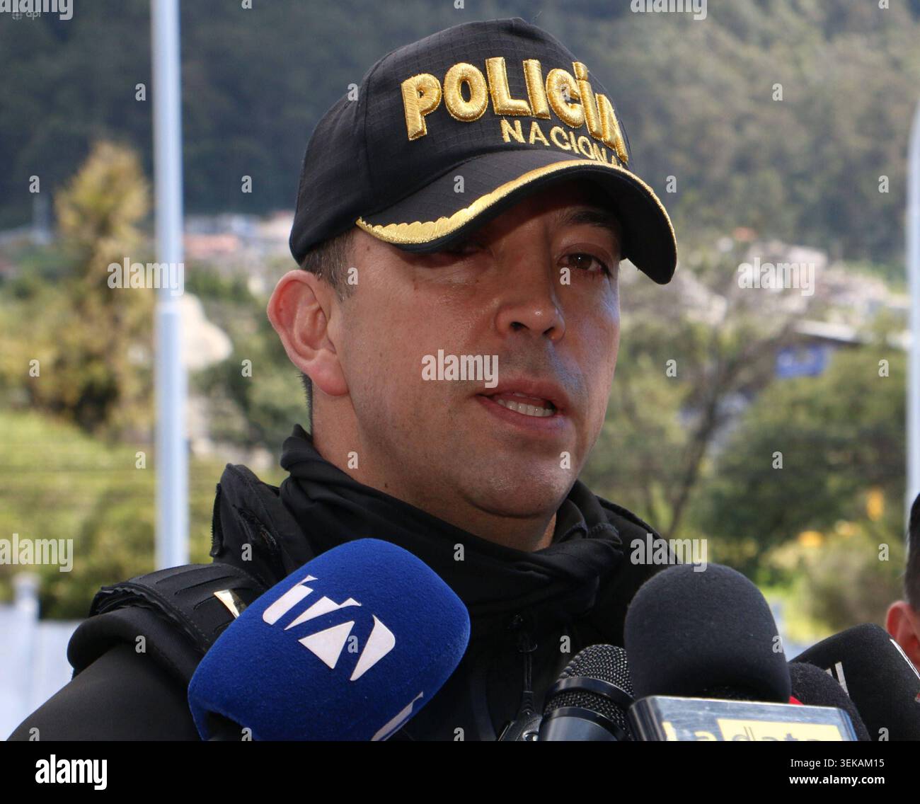 CASO TUTI Quito, lunedì 1 giugno 2026 il maggiore della polizia Jorge Pastor, capo delle operazioni motorizzate del distretto Eugenio Espejo, parla del caso di rapina e omicidio della catena di supermercati Tuti, nel settore di Ave El Inca Photos API Rolando Enriquez Quito Pichincha Ecuador CLJ CASOTUTI 8d86a6e2d9cf7823de7e49b95edROd95edROd8RI8 Copyright Foto Stock