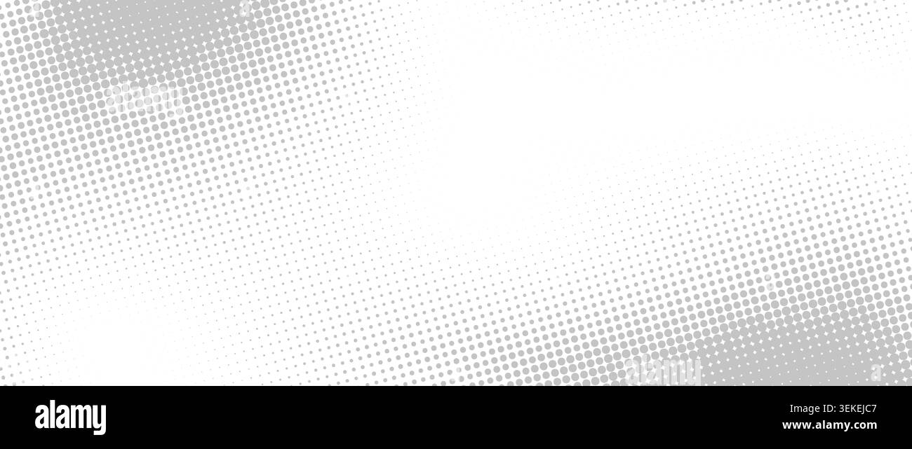 Sfondo grigio punteggiato con mezzitoni. Motivo a gradiente comico con griglie retrò. Rivestimento in pixelato color argento chiaro. Sfondo a grana sbiadita per poster, banner, pubblicità, brochure. Vettore Illustrazione Vettoriale