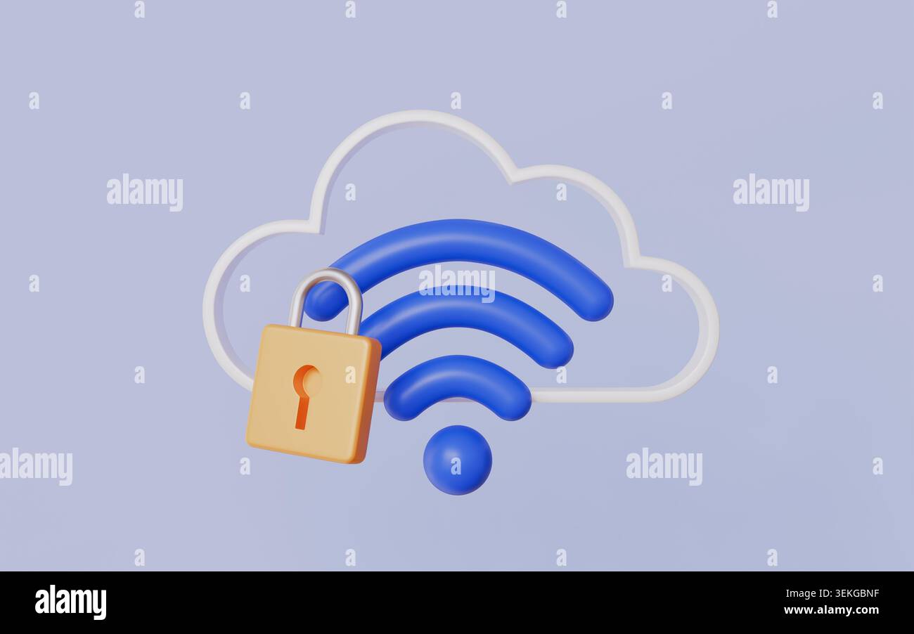 Internet wifi di sicurezza e rete privata, simbolo del segnale wireless, tecnologia informatica protetta Foto Stock
