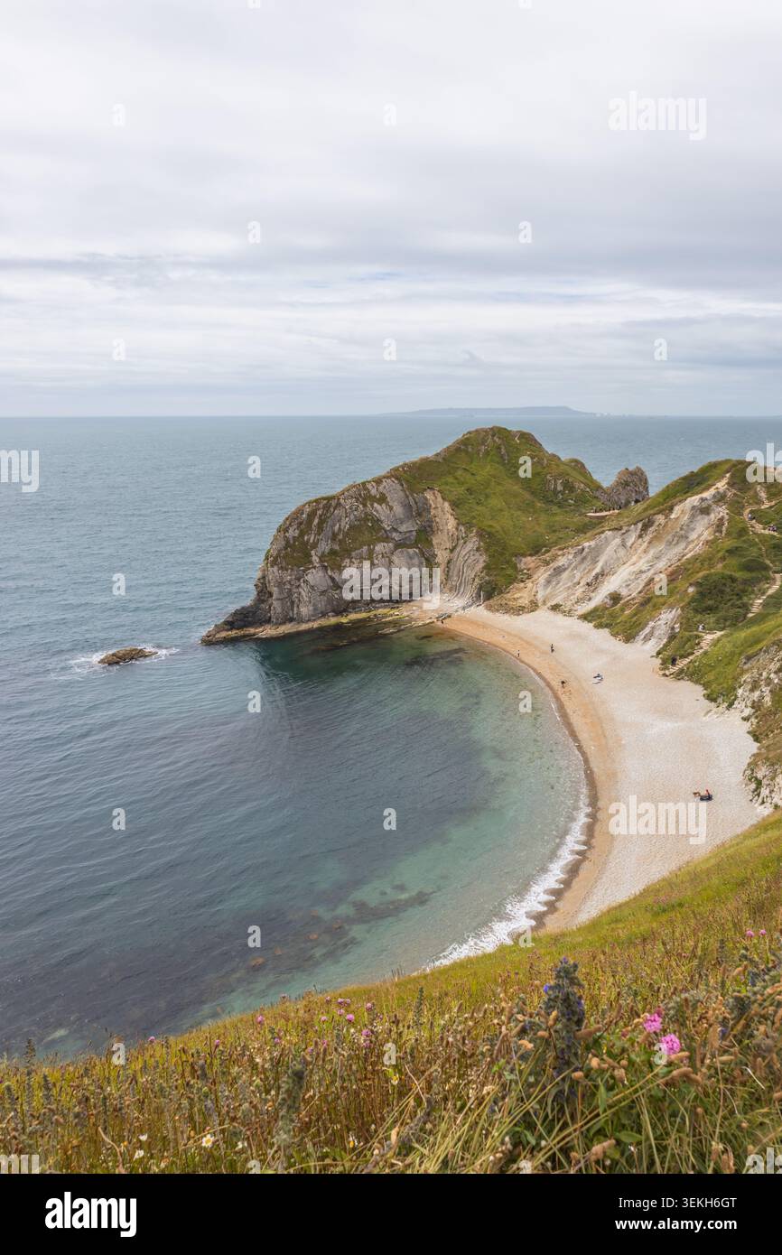 Vista panoramica di Man o'War Beach nel Dorset, Inghilterra Foto Stock