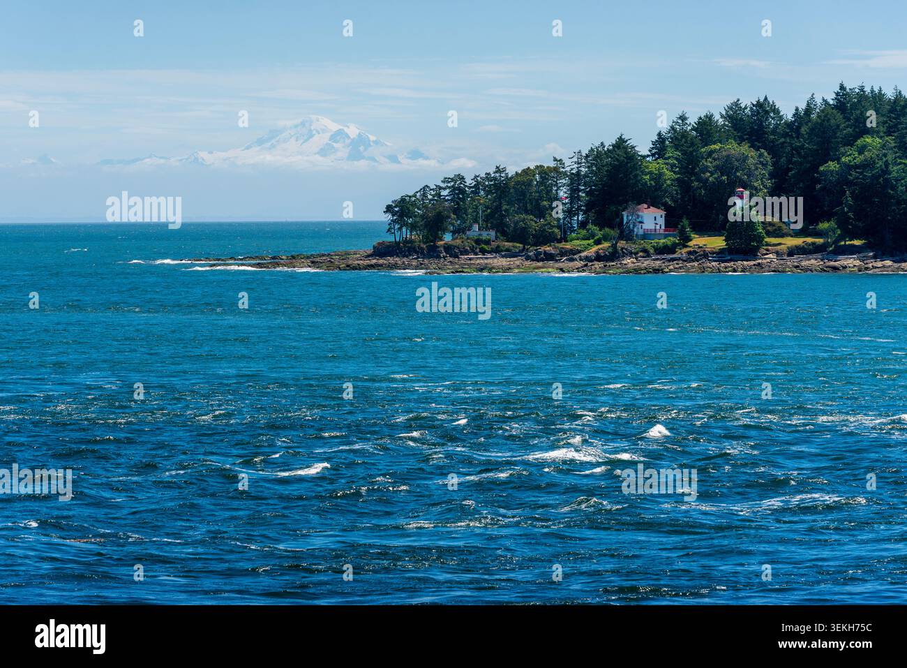 Faro di Georgina Point e isola Mt Baker Mayne Foto Stock