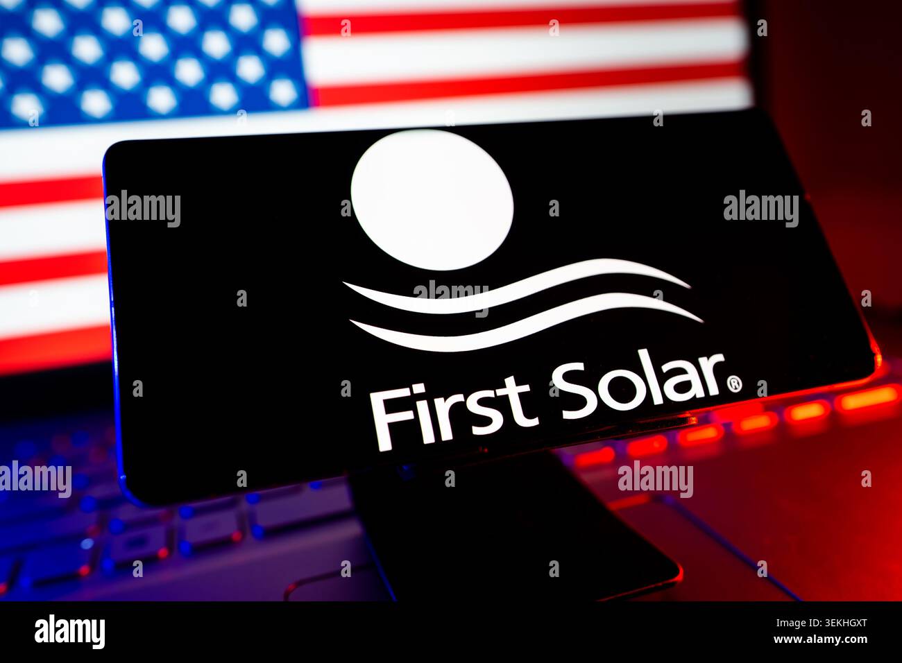Il primo produttore americano di pannelli solari a film sottile a energia pulita e produzione solare domestica leader nel settore solare su dispositivi mobili Foto Stock