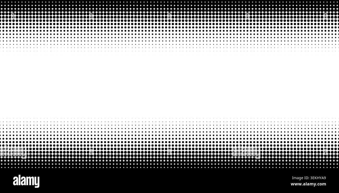 Bordo mezzitoni con motivo orizzontale e punti sfumati. Sfondo geometrico astratto con elegante cornice in bianco e nero con un energico effetto texture digitale. Illustrazione Vettoriale