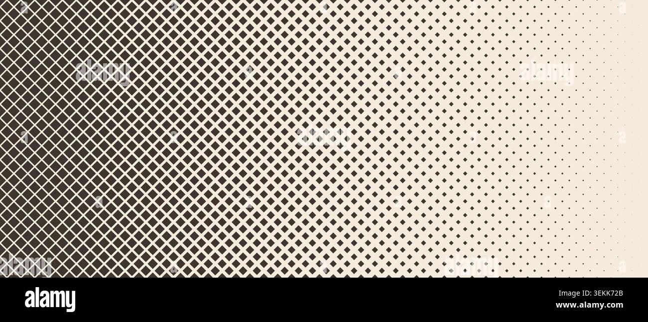 Vecchio sfondo sfumato di mezzitoni quadrati beige. Sfumatura obsoleta con texture pixel quadrati ripetuti. Schema di gradazione ripetuto. Sfondo sovrapposto fumettistico pop art. Sfondo effetto raster cartone animato vettoriale Illustrazione Vettoriale