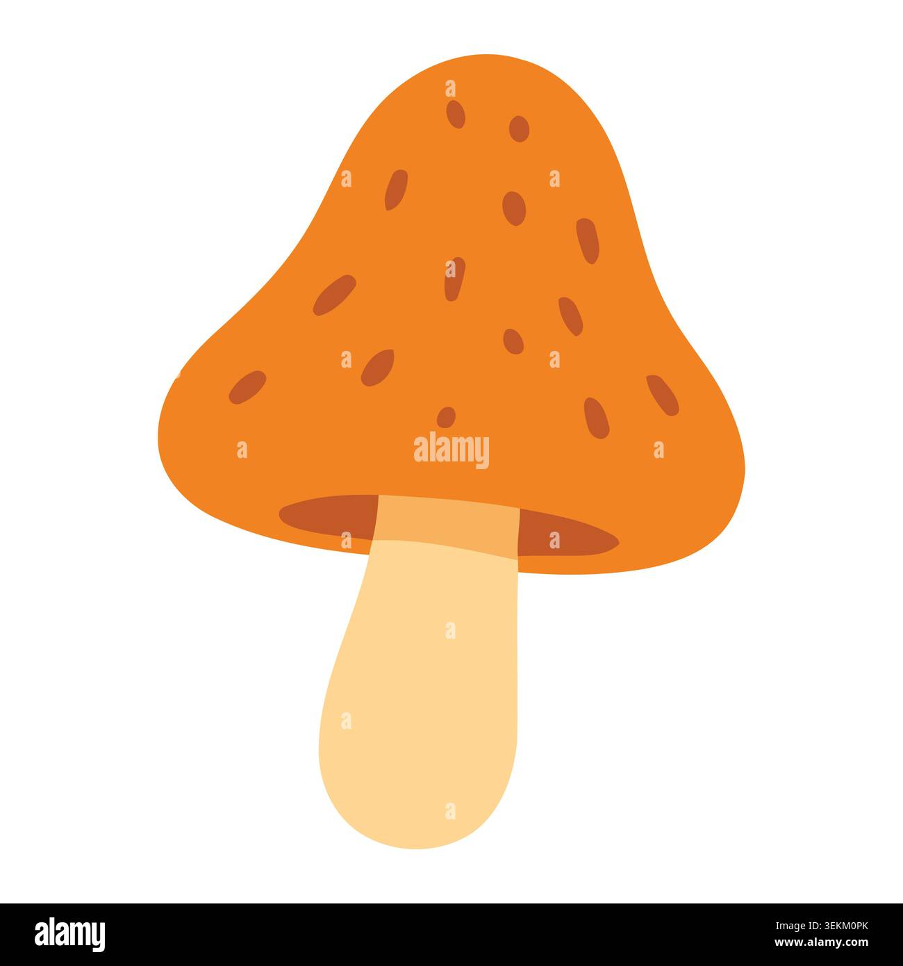 Vivace fungo arancione con macchie marroni in stile vettoriale piatto su sfondo bianco. Adatto per progetti di design naturalistico e alimentare come packaging, editor Illustrazione Vettoriale