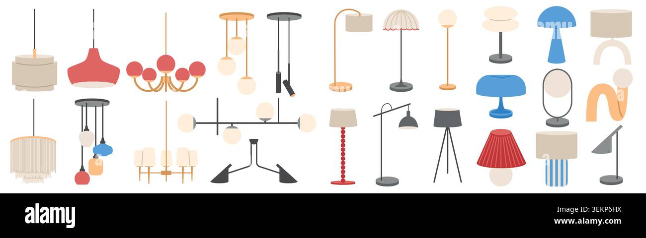 Lampade estetiche a sospensione in stile scandinavo, loft e contemporaneo per l'arredamento della casa Illustrazione Vettoriale