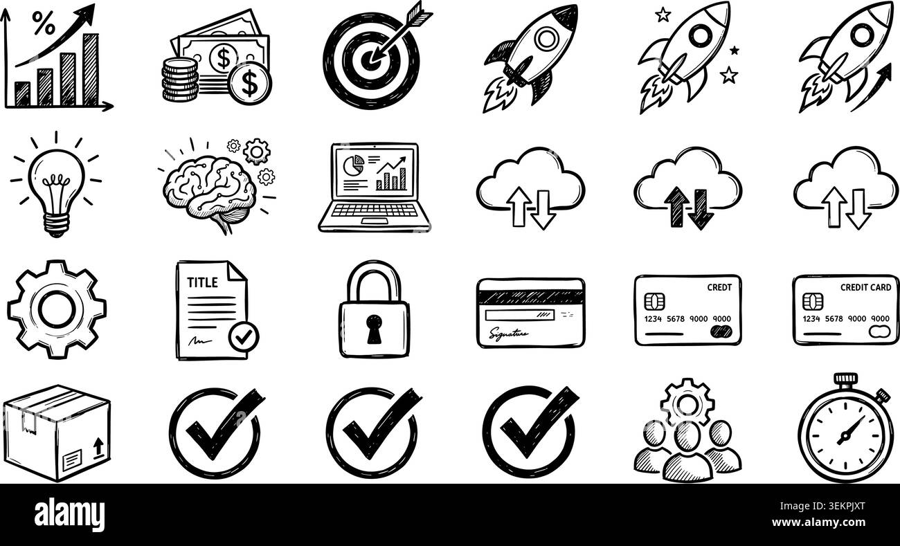 Elementi per il business doodle. Illustrazione vettoriale. Illustrazione vettoriale Illustrazione Vettoriale