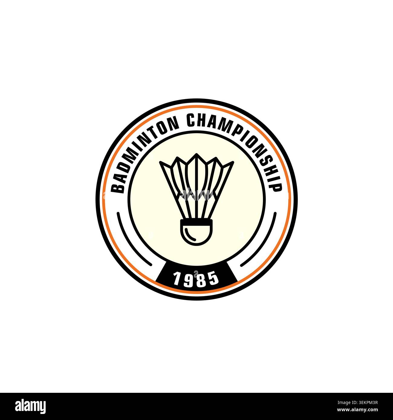 Logo del badge del torneo di badminton creato per i campionati scolastici, le competizioni giovanili e gli eventi di badminton della comunità. Ideale per poster, banner, team Illustrazione Vettoriale