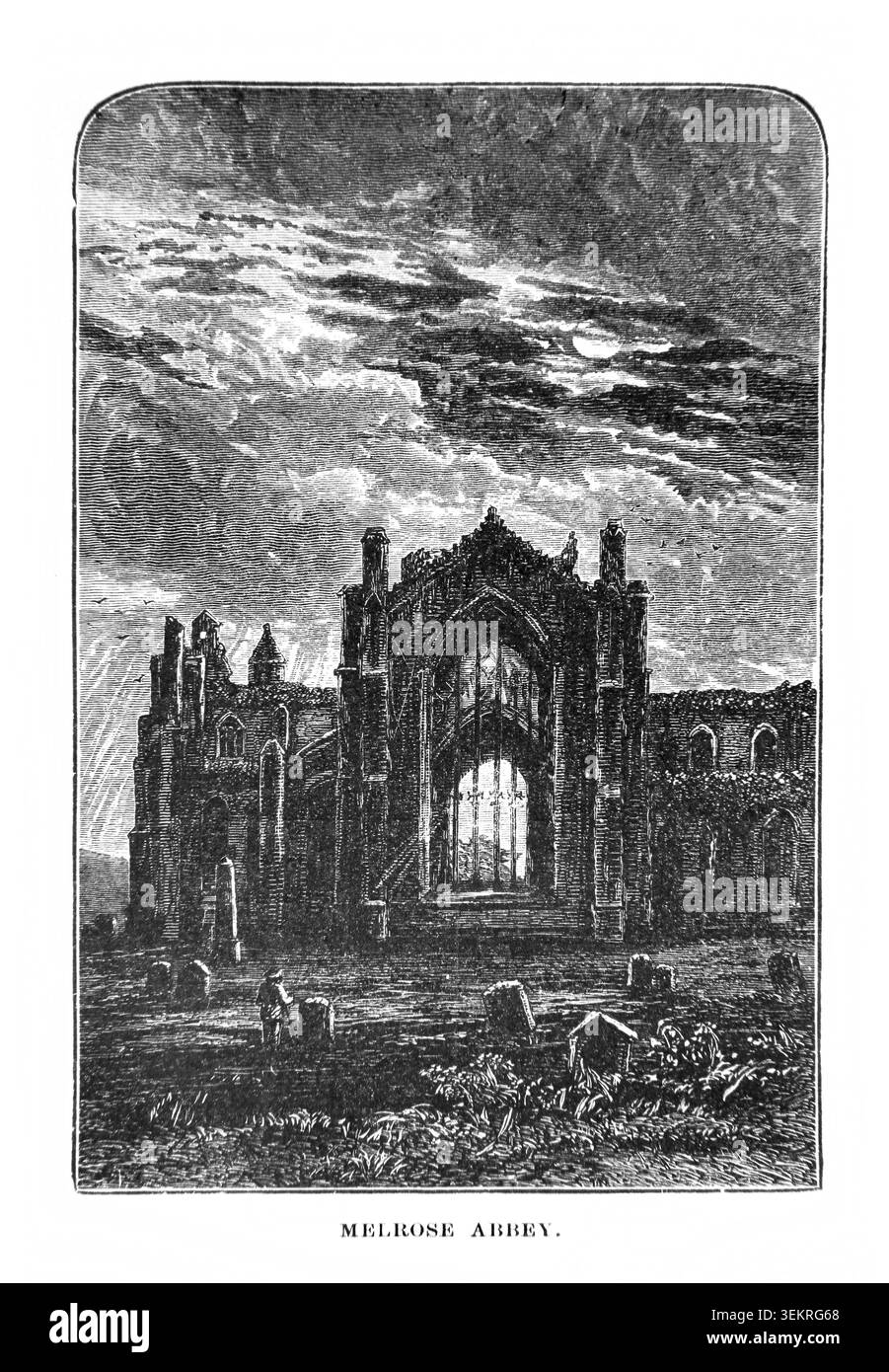 Incisione dell'Abbazia di Melrose dove Robert il cuore di Bruce fu sepolto da un libro di storia del XIX secolo Cassell's History of England Special Edition Volum Foto Stock