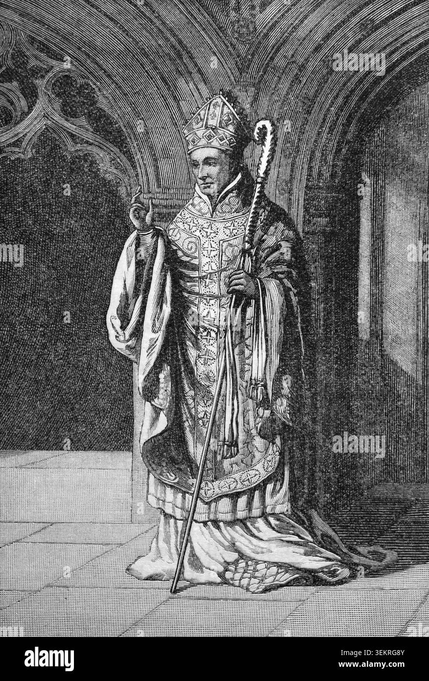 Incisione dei paramenti di un vescovo nel XIV secolo da un libro di storia del XIX secolo Cassell's History of England Special Edition volume i di A. Foto Stock