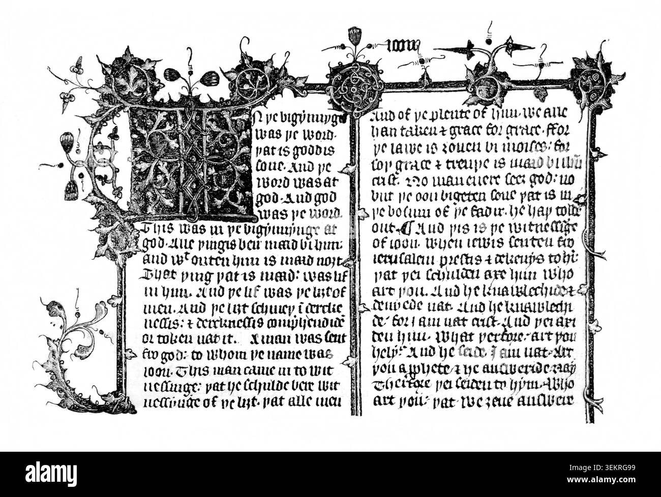 Facsimile di una parte del primo capitolo del Vangelo di San Giovanni nella Bibbia Wycliffe da un libro di storia del XIX secolo Cassell's History of England Foto Stock