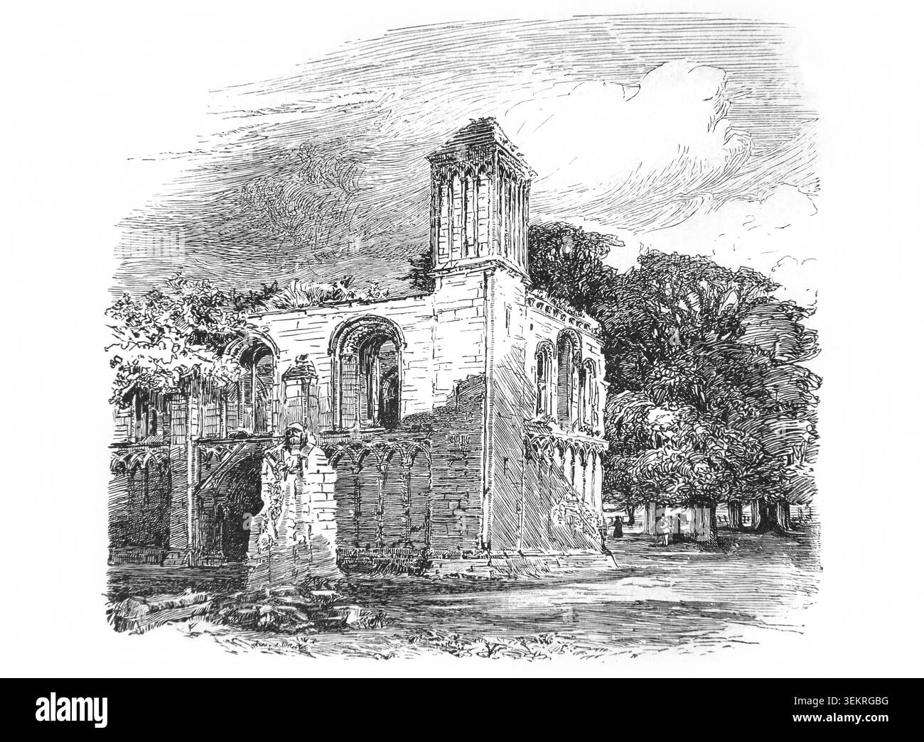 Incisione delle rovine di Glastonbury Abbey Somerset Inghilterra da un libro di storia del XIX secolo Cassell's History of England Special Edition volume i by Foto Stock