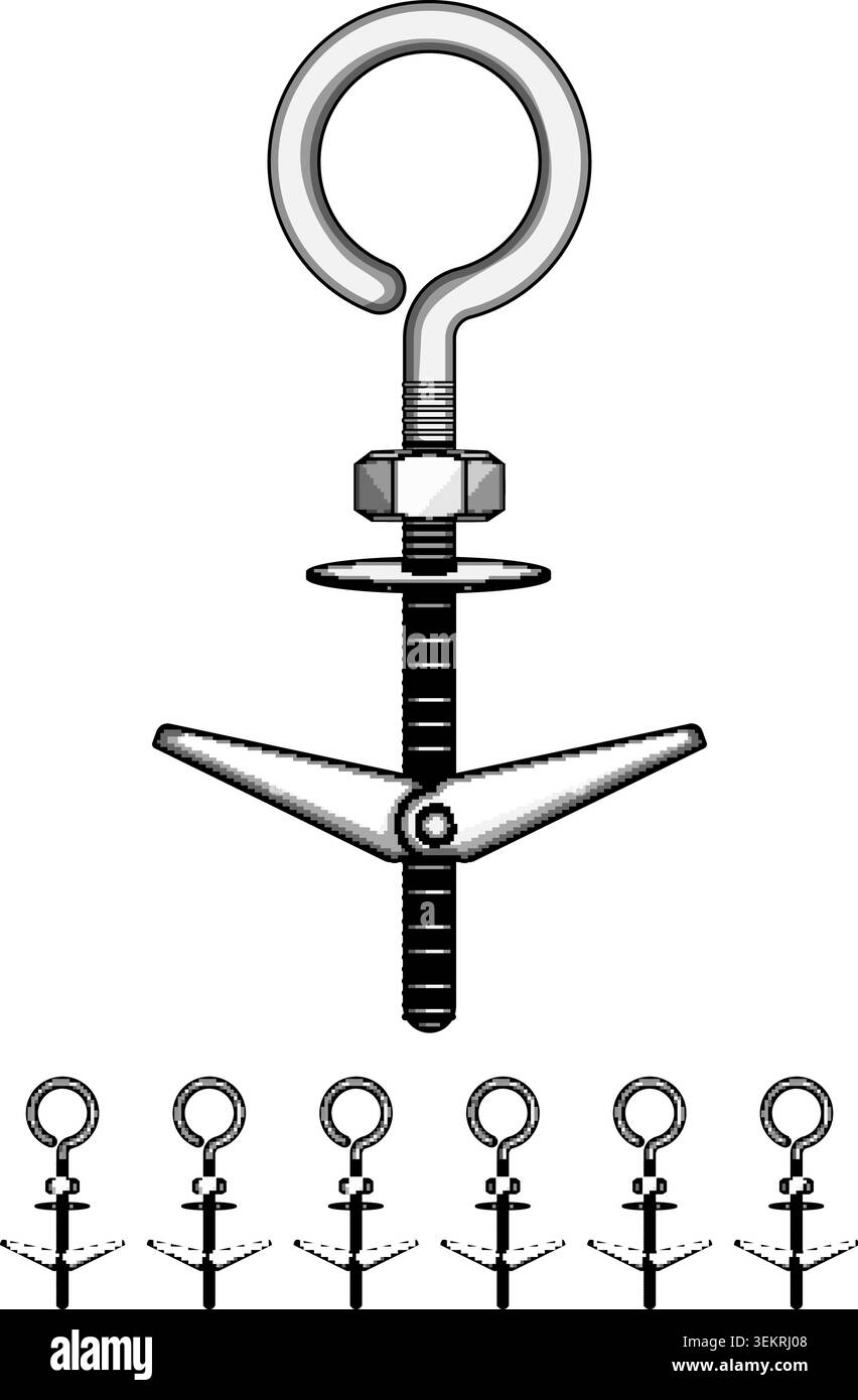Bullone a ginocchiera con occhiello per fissaggio a parete Illustrazione Vettoriale