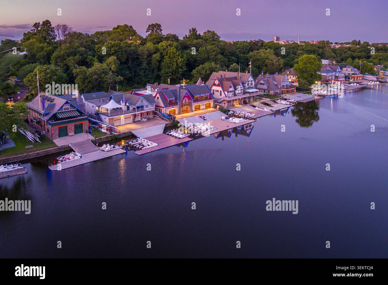 Boathouse Row, Filadelfia, Pennsylvania, Stati Uniti Foto Stock