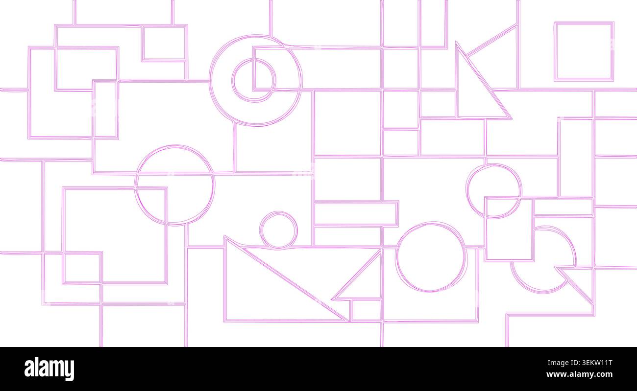 Forme geometriche con linee viola su sfondo bianco Illustrazione Vettoriale