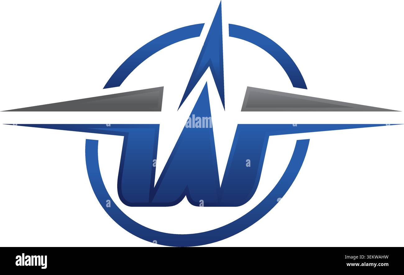 Il moderno logo Letter W presenta eleganti estensioni a forma di stella e una cornice circolare, che simboleggia innovazione, leadership, eccellenza, successo Illustrazione Vettoriale