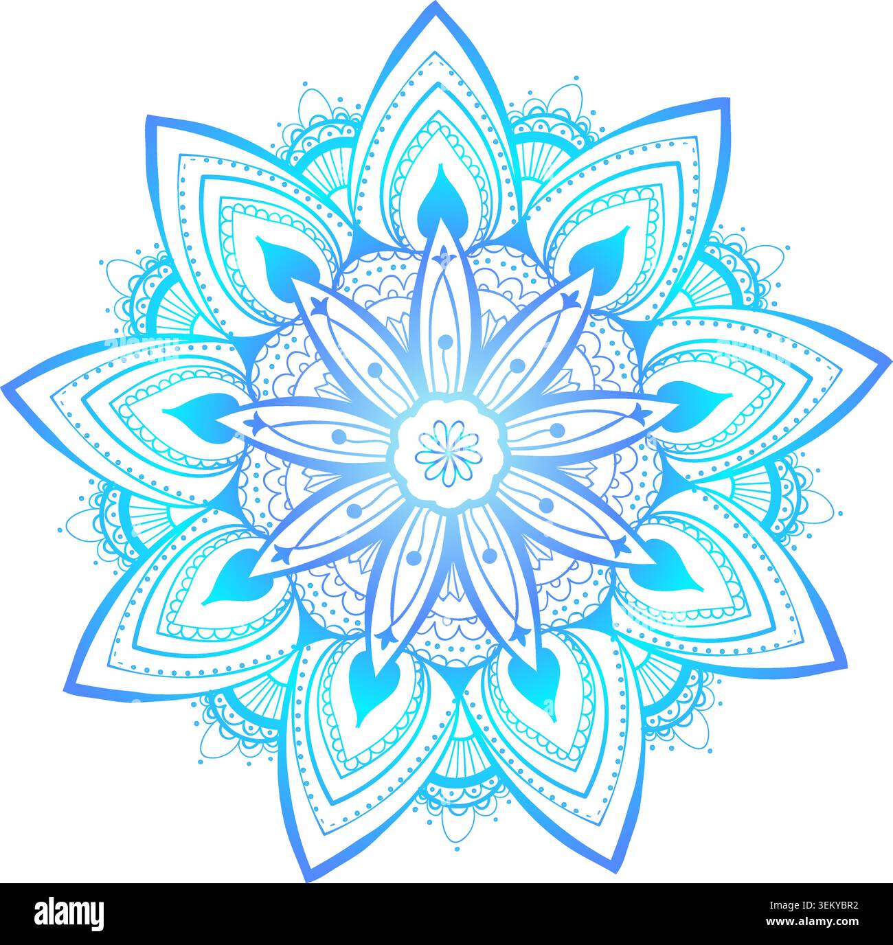 Chakra mandala blu con intricati motivi petali Illustrazione Vettoriale