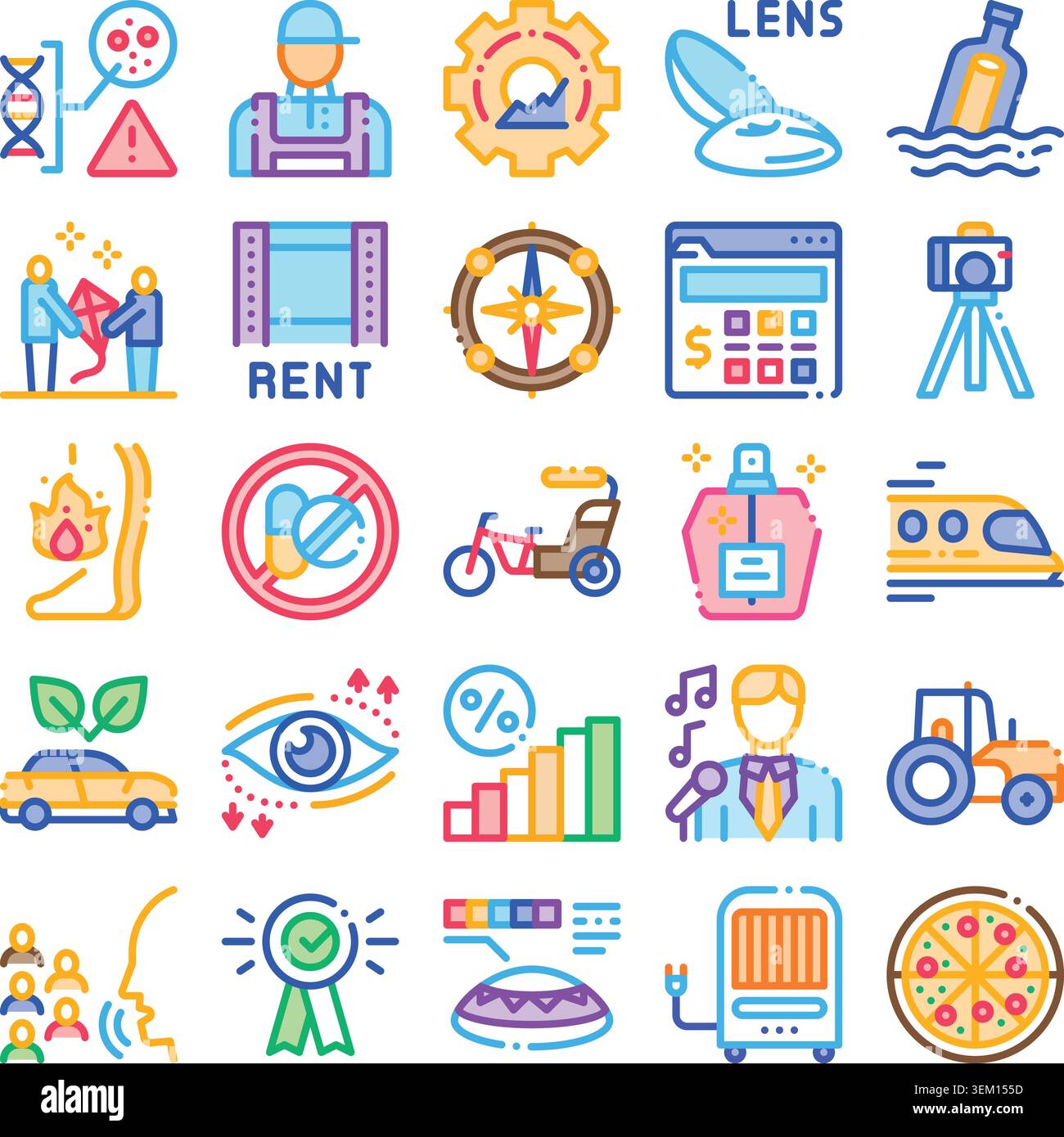 Raccolta di diverse icone commerciali e industriali Illustrazione Vettoriale