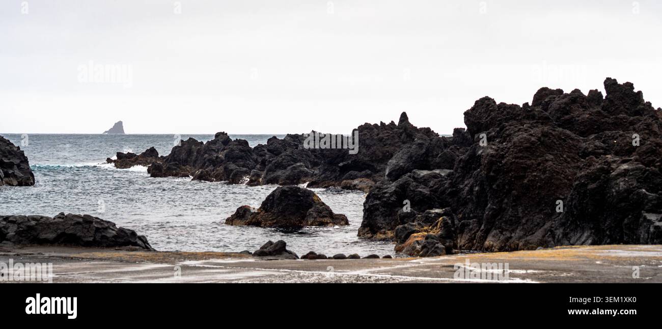 Punto più occidentale d'Europa, Isola Monchique. Isola di Flores, Azzorre, Portogallo. Foto Stock