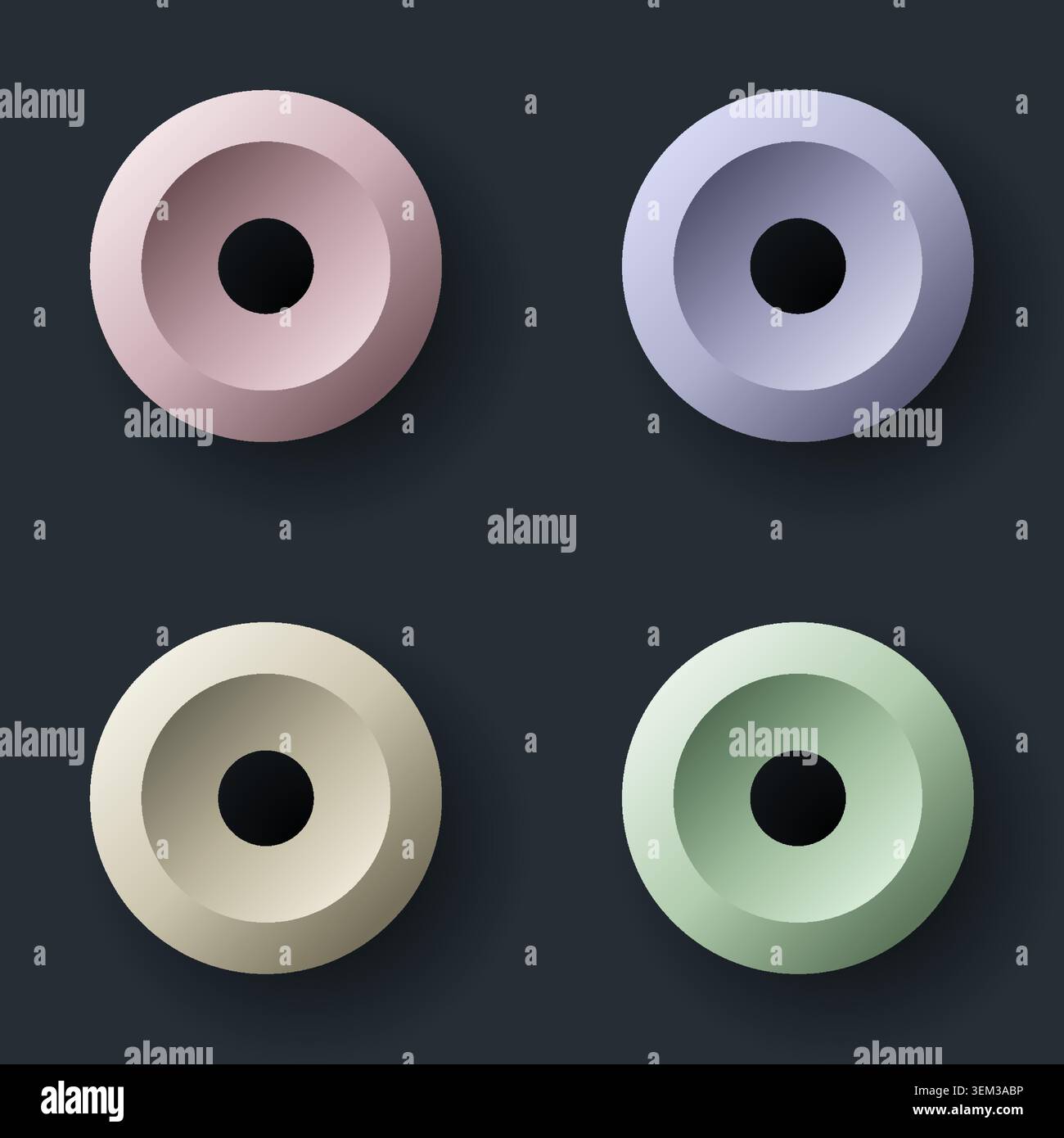 anello in ciambella 3d forme geometriche su sfondo scuro cerchi in pastello astratti minimalisti con texture opaca liscia per un moderno web design ui eleme Illustrazione Vettoriale