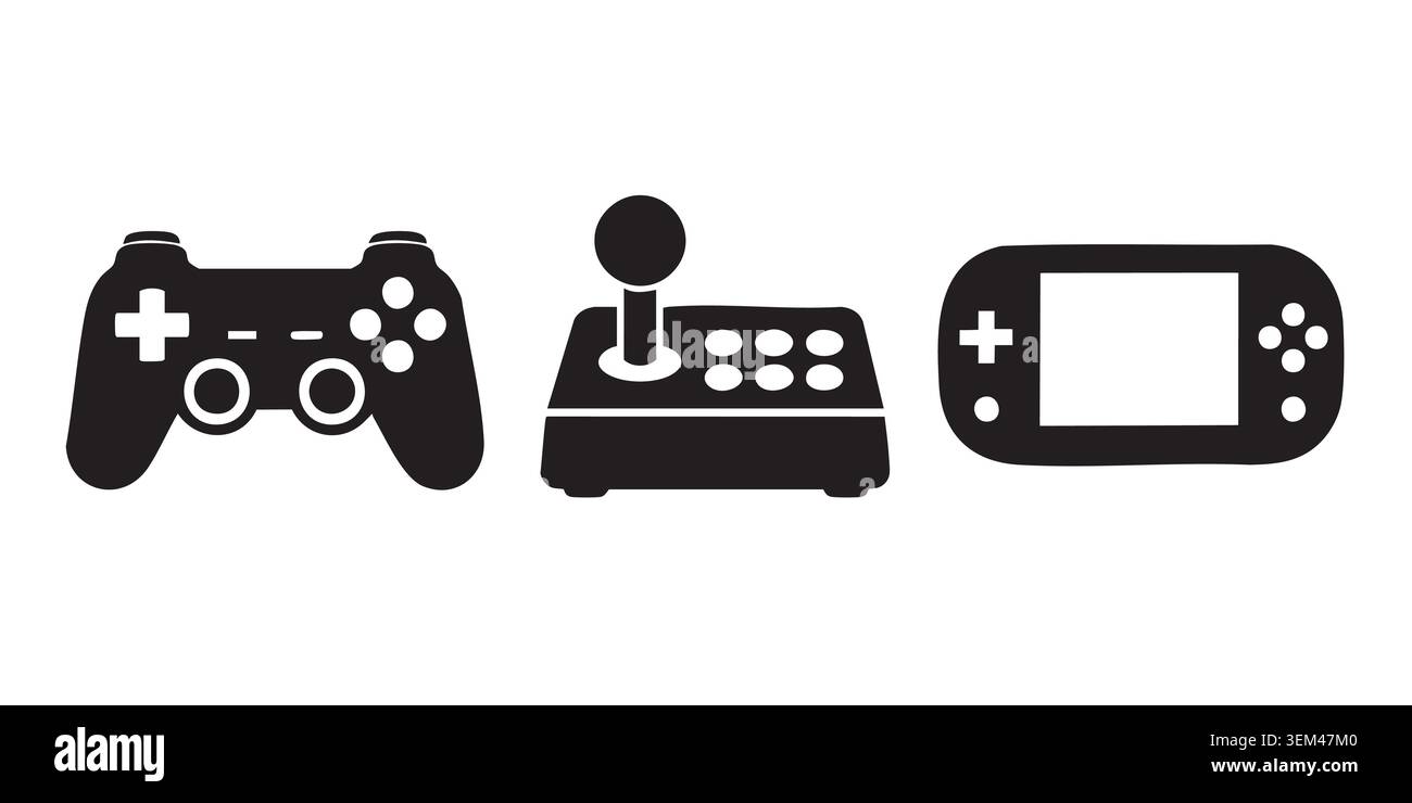 Icona silhouette nera con controller e console di gioco Illustrazione Vettoriale