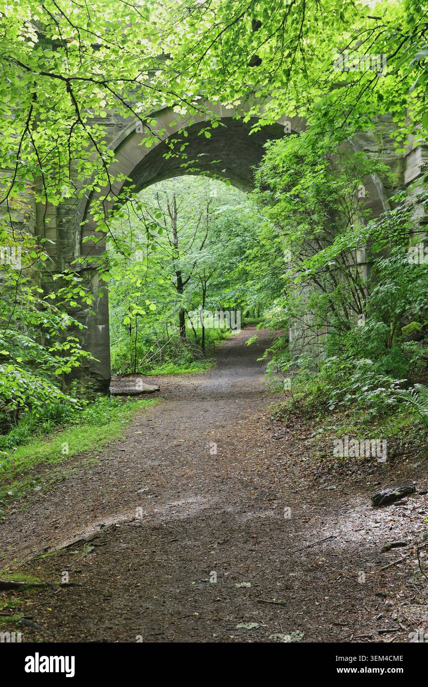 Sentiero parte del fiume Tay Way che passa attraverso l'arco di Dunkeld Bridge Dunkeld Perthshire Scozia giugno 2026 Foto Stock