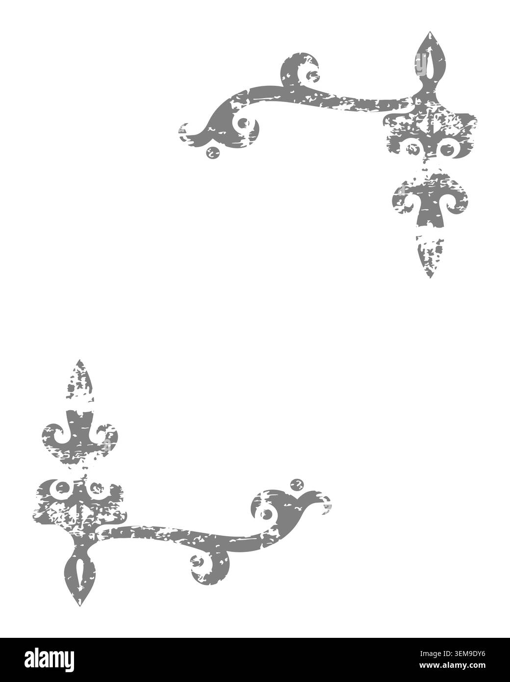 Cornici d'angolo architettoniche vintage con classici ornamenti a pergamena e texture grunge in grigio isolata su sfondo bianco per inviti di nozze, certificati e design di libri retrò. Illustrazione vettoriale Illustrazione Vettoriale